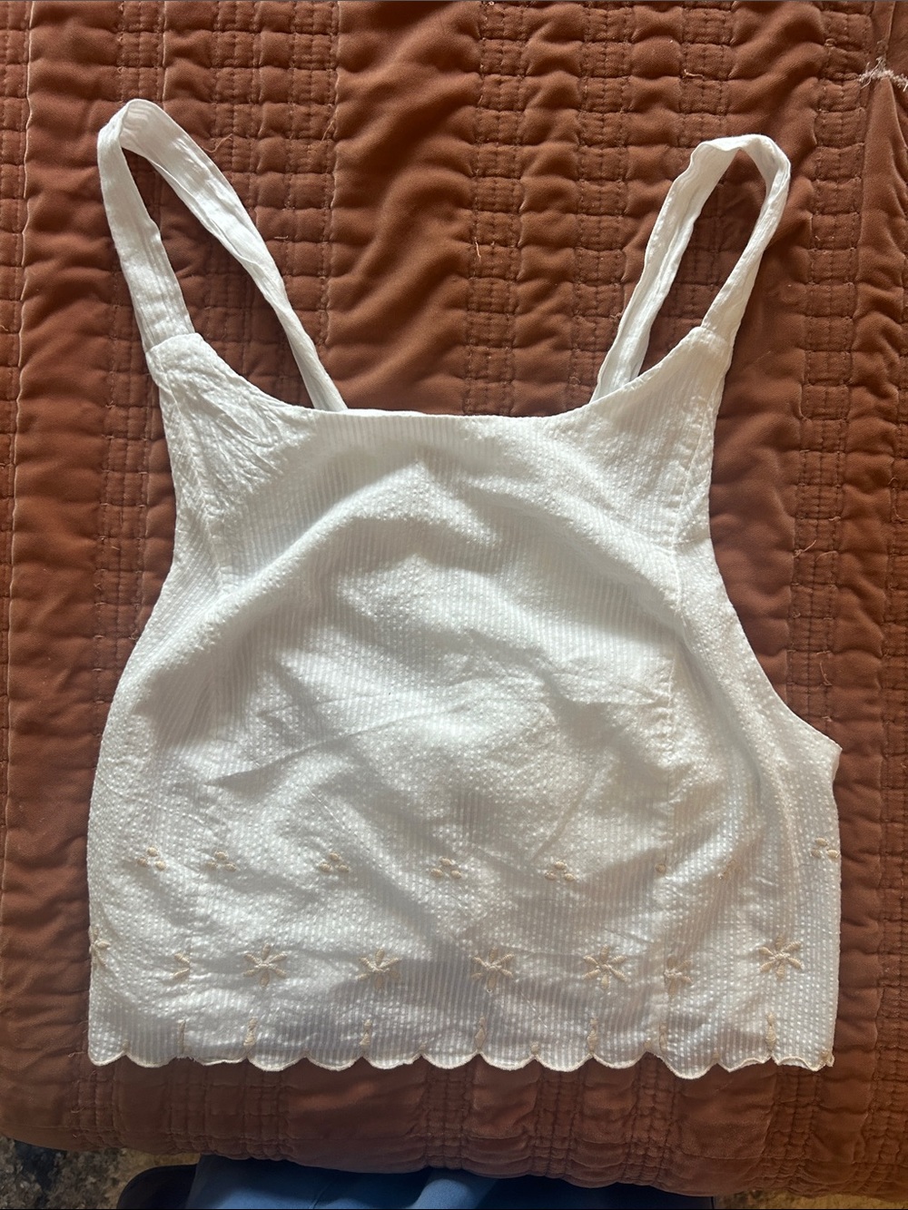 Free People White Scallop Hem Embroidered Cropped Cami